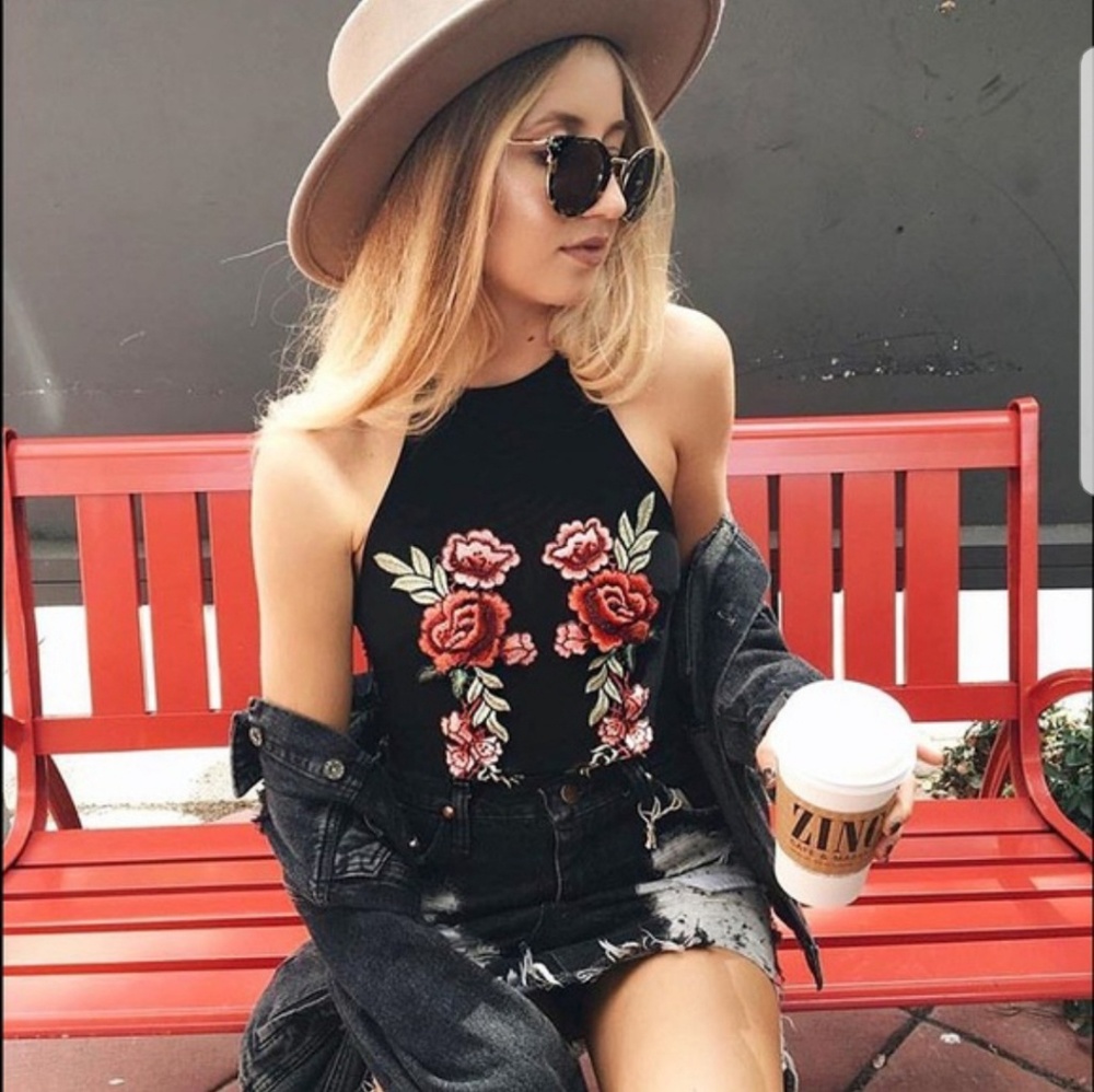 LF mesh rose embroidered body suit